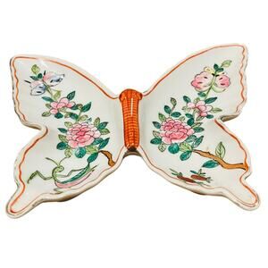 Neiman Marcus Trinket Tray Vintage Chinese  Chinoiserie Hand Painted Floral